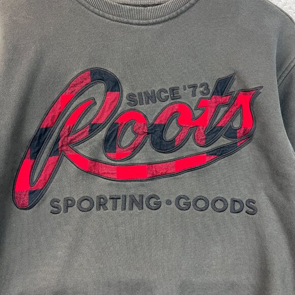 Roots Womens Crewneck Sweatshirt Plaid Raised Lettering Organic Cotton Sz Small - Picture 2 of 11